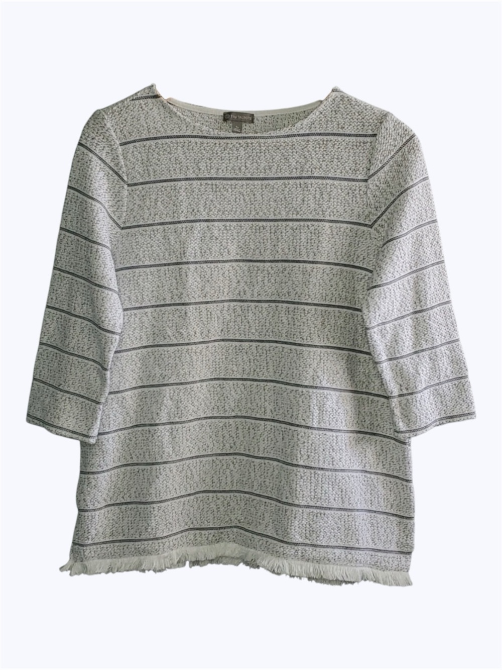 T by Talbots women's size SP small petite white black cotton blend top fringe